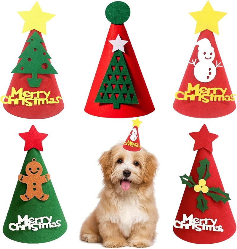 Cellcacn 5 Pcs Christmas Dog Hats Cute Cats Party Hats Pet Set Dogs Santa Hats Puppies Kittens Grooming Accessories Costumes. (Small Christmas B) - Image 1